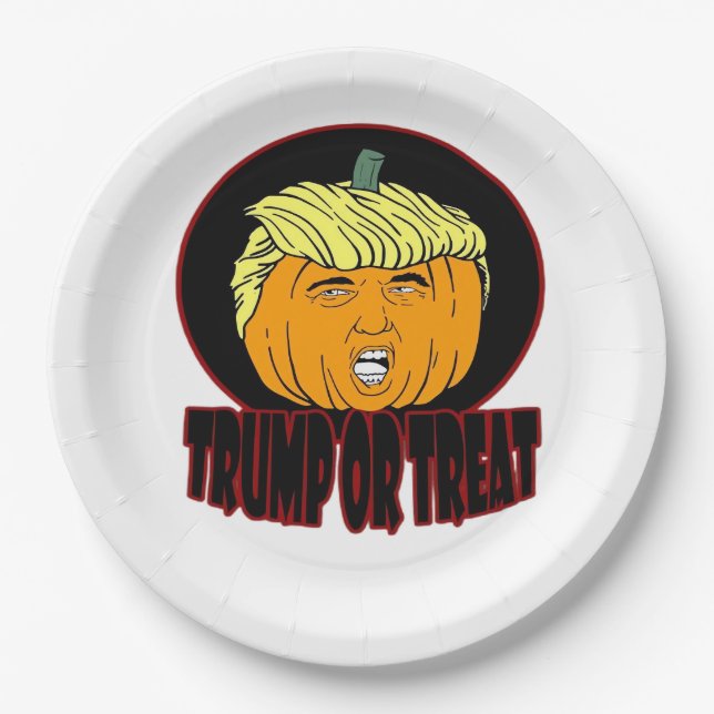 Trumpkin Or Treat Halloween Trumpkin Trick Or Trea Paper Plate (Front)