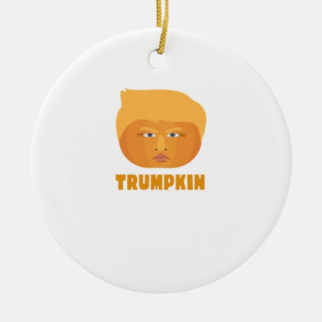 Trumpkin Pumpkin Funny Halloween Design Classic Ceramic Ornament (Front)
