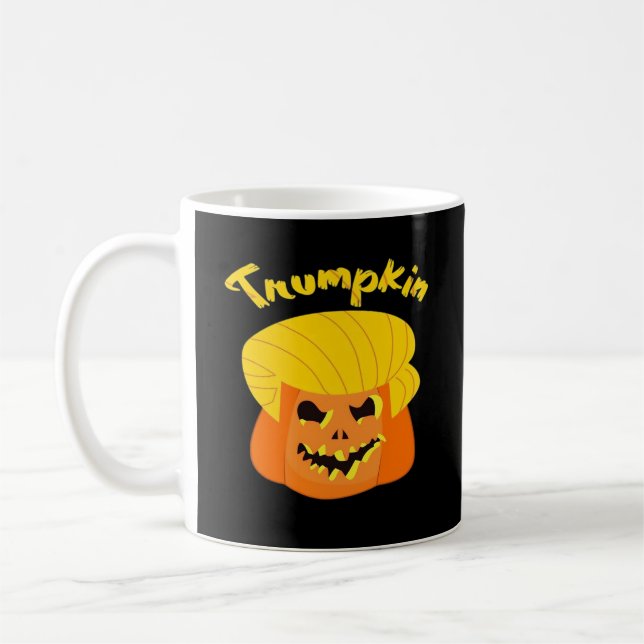 Trumpkin Pumpkin Halloween Design – Retro Slogan  Coffee Mug (Left)