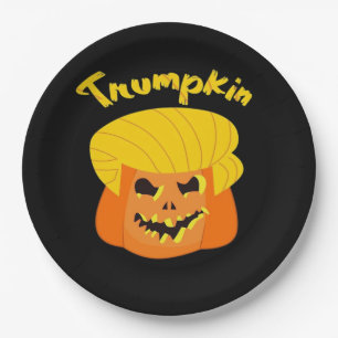 Trumpkin Pumpkin Halloween Design – Retro Slogan Paper Plate