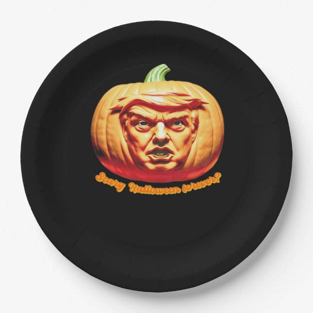 Trumpkin Scary Halloween Pumpkin Best Art Design C Paper Plate (Front)