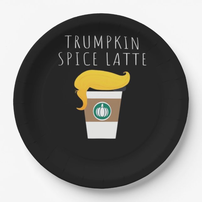 Trumpkin Spice Latte Funny Donald Joke Pumpkin Spi Paper Plate (Front)