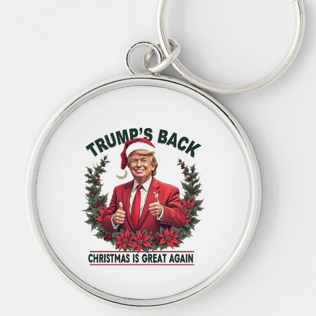 Trump's Back Christmas Is Great Again Santa Key Ring (Front)