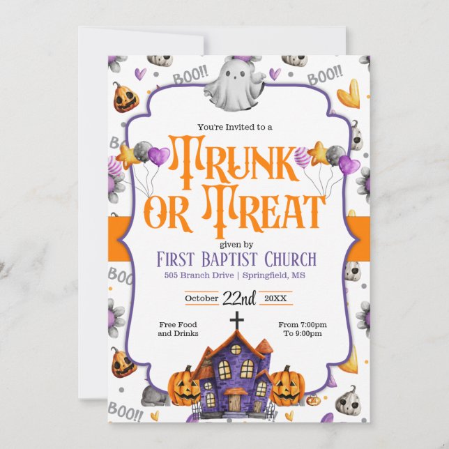 Trunk or Treat Church Halloween Invitation (Front)