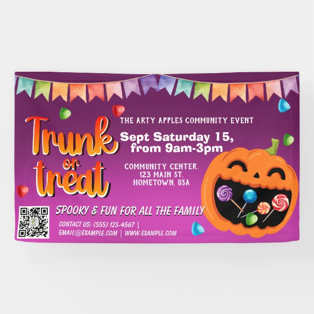 Trunk or Treat Halloween Banner qr code (Horizontal)