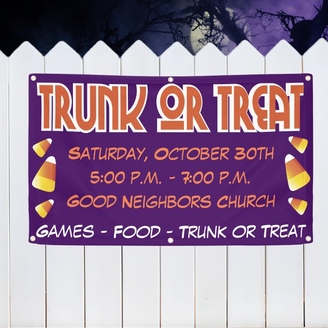 Trunk Or Treat Halloween Candy Corn Banner (Fun trunk or treat banner with candy corn. Invite your community to a church, school or other event.)