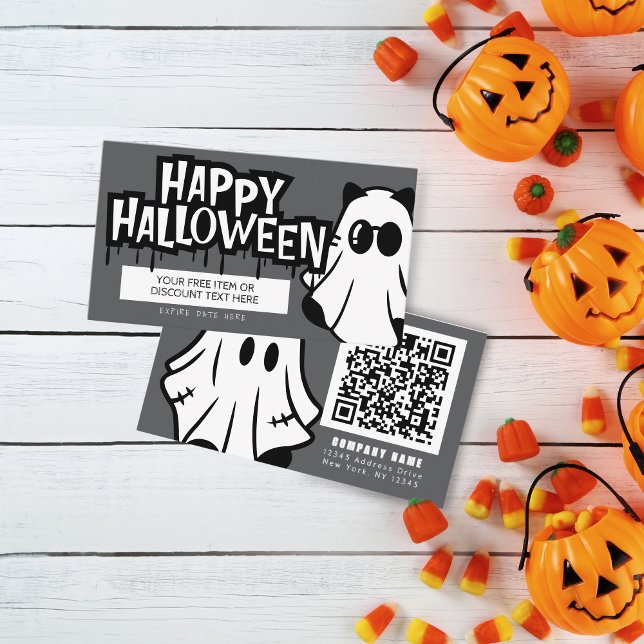 Trunk or Treat Halloween Cool Ghosts Business Card (Halloween Discount Coupon Business Cards Pack of 100. Gray, Black and White Ghosts)