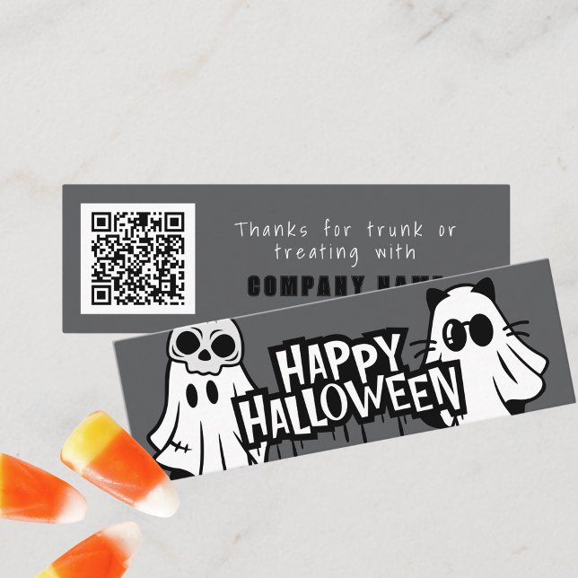 Trunk or Treat Halloween Cool Ghosts Thank You Mini Business Card (Cool Ghosts Trunk or Treat Halloween Coupon Business Cards Pack of 100 in Gray Black and White)