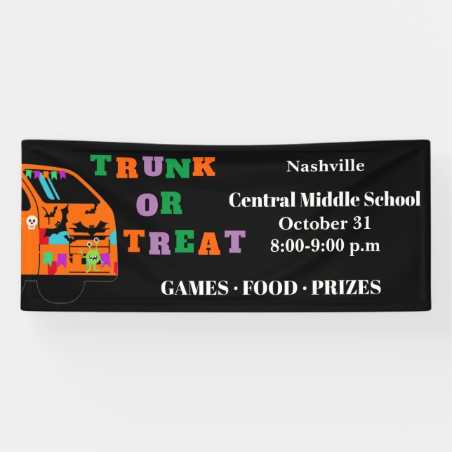 Trunk or Treat Halloween Event Decoration Black Banner (Horizontal)