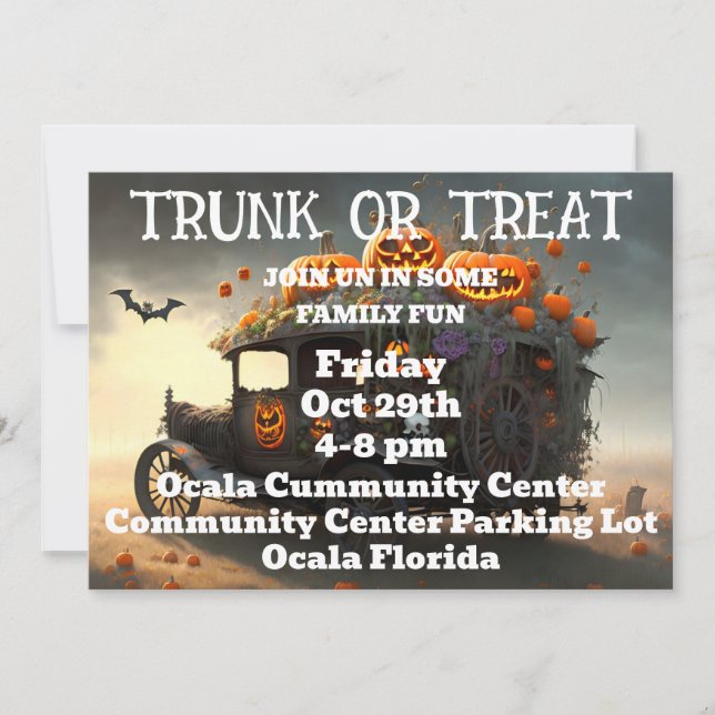 Trunk or Treat Halloween  Invitation (Front)
