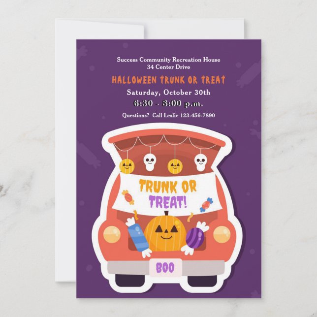 Trunk Or Treat Halloween Invitation (Front)
