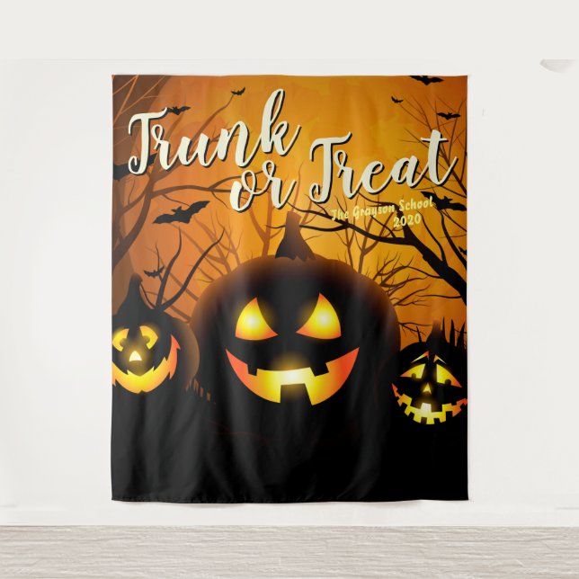 Trunk or Treat Halloween Pumpkins Photo Backdrop Tapestry (Front)
