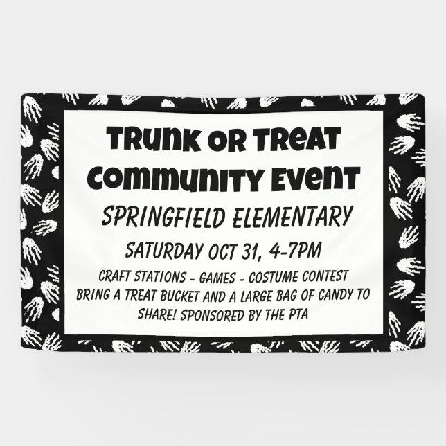 Trunk or Treat Halloween skeleton hands banner (Horizontal)