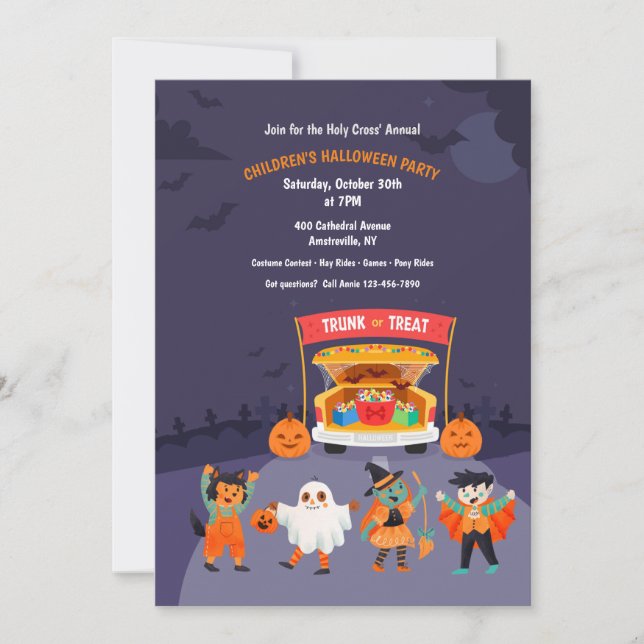 Trunk Or Treat Kids Halloween Party Invitation (Front)