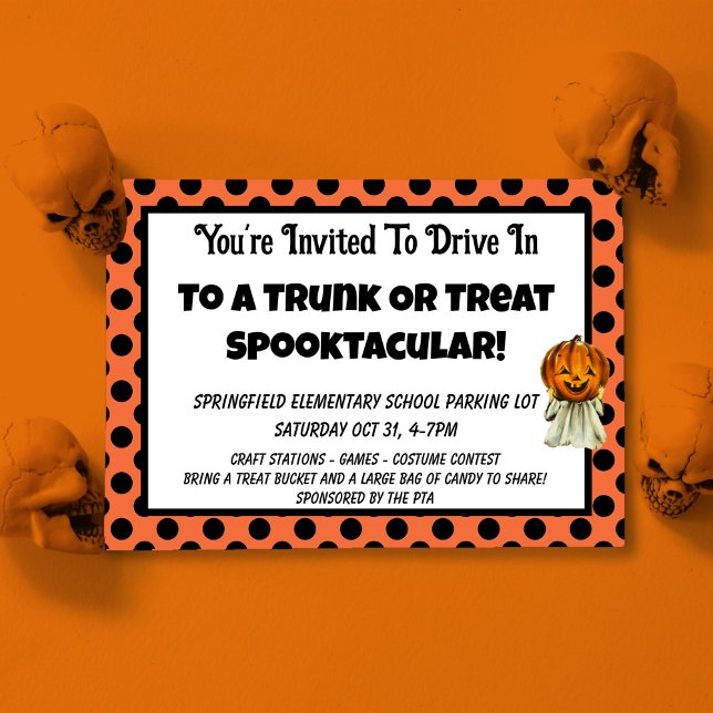 Trunk or Treat Pumpkin Dots Kids Halloween Party Invitation (Creator Uploaded)