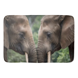 "Trunk to Trunk: A Gentle Elephant Embrace" Bath Mat