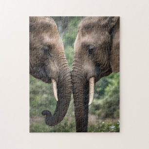 "Trunk to Trunk: A Gentle Elephant Embrace"  Jigsaw Puzzle