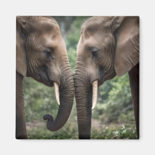 "Trunk to Trunk: A Gentle Elephant Embrace" Magnet