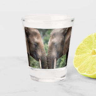 "Trunk to Trunk: A Gentle Elephant Embrace" Shot Glass