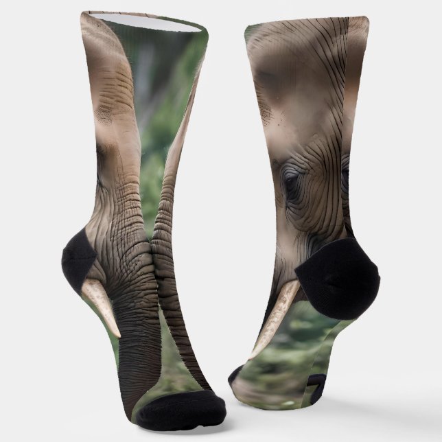 "Trunk to Trunk: A Gentle Elephant Embrace" Socks (Angled)
