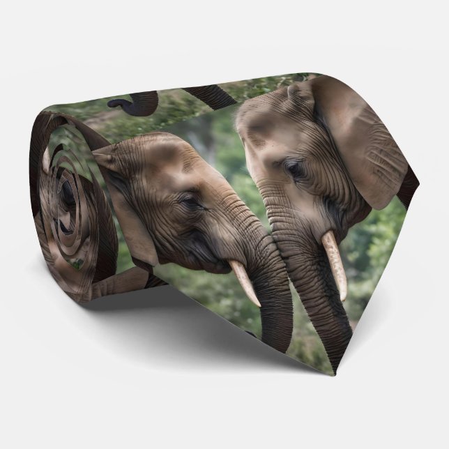 "Trunk to Trunk: A Gentle Elephant Embrace"  Tie (Rolled)