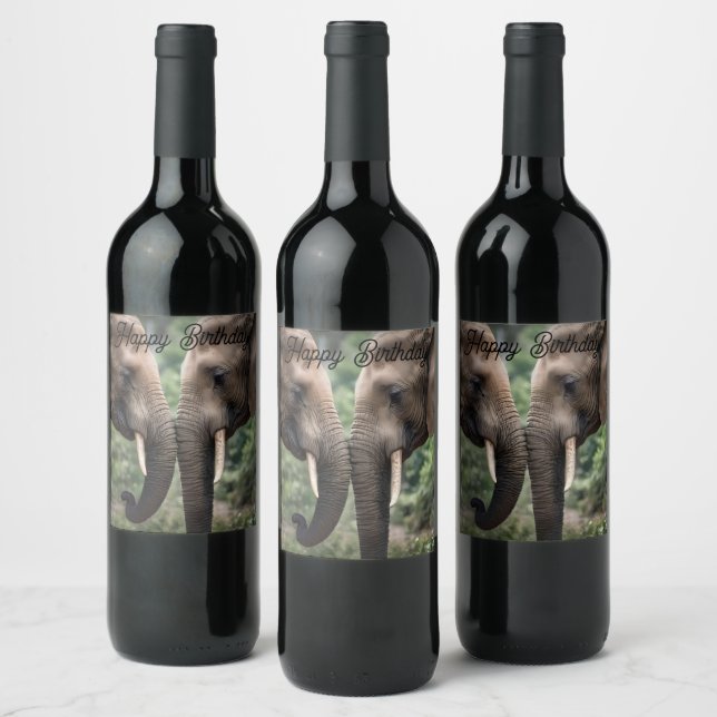 "Trunk to Trunk: A Gentle Elephant Embrace"  Wine Label (Bottles)