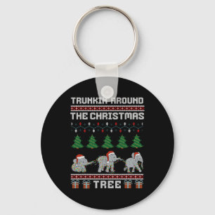 Trunkin Around The Christmas Tree Elephant Family  Key Ring