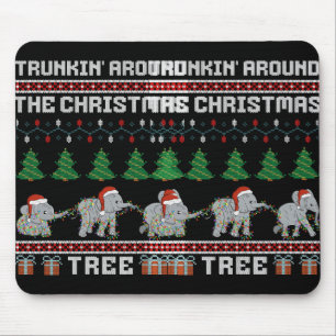 Trunkin Around The Christmas Tree Elephant Family  Mouse Pad