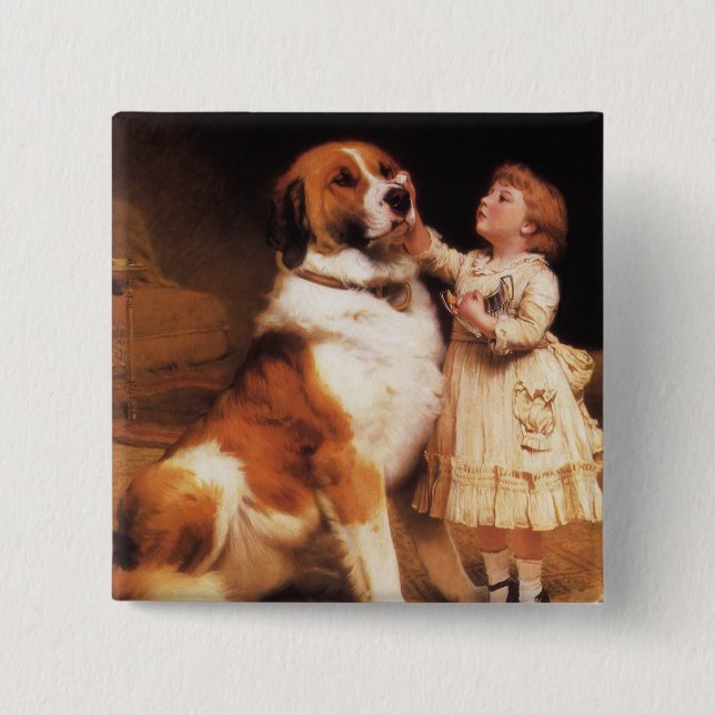 Trust by Charles Burton Barber, Saint Bernard Dog 15 Cm Square Badge (Front)