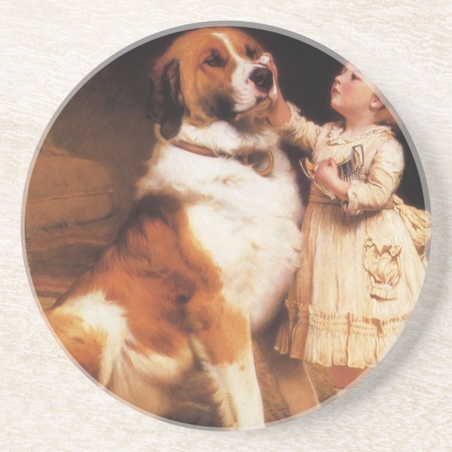 Trust by Charles Burton Barber, Saint Bernard Dog Coaster (Front)