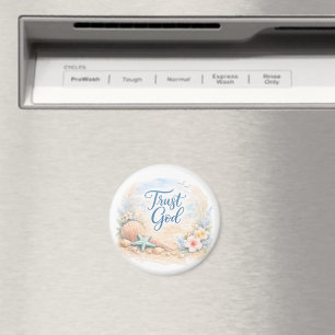 "Trust God" Coastal Beach Watercolor Christian Magnet