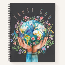 Trust God Floral Earth Notebook | Christian Faith 