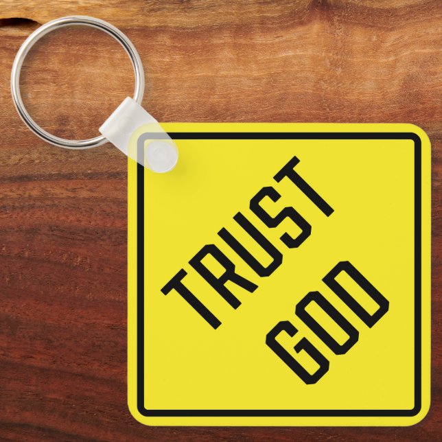 Trust God Metal Square Keychain (Front)