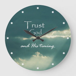 Trust God's Timing Quote with Sunbeams Large Clock