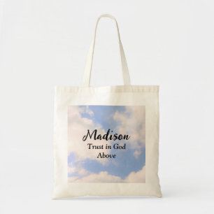 Trust in God Blue Sky Custom Name Inspirational Tote Bag