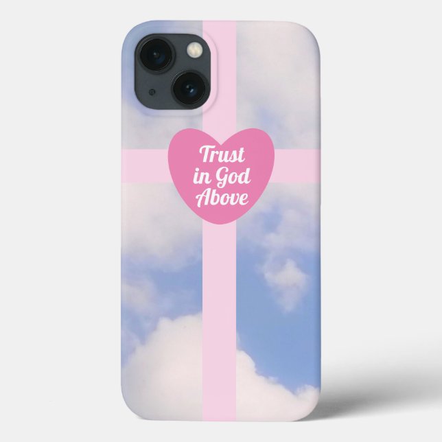 Trust in God Cross in Blue Sky Inspirational Pink Case-Mate iPhone Case (Back)