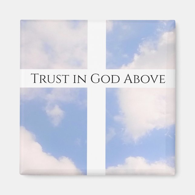 Trust in God Cross White and Blue Easter Magnet (Front)