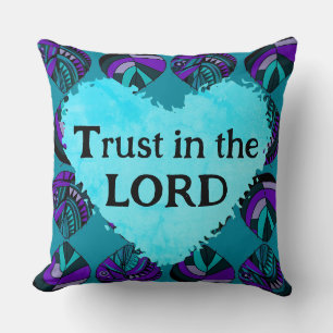 Trust In The Lord Fish Leaves Purple Teal Grey Cushion