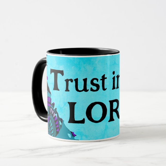 Trust In The Lord Fish Leaves Purple Teal Grey Mug (Front Left)