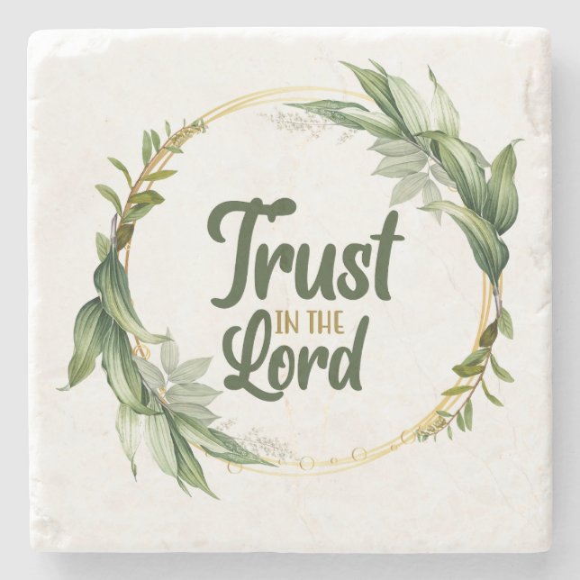 Trust in the Lord Leaves Wreath Stone Coaster (Front)