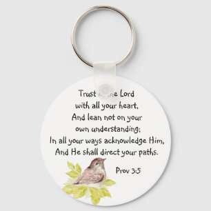 Trust in the Lord Scripture with Watercolor Bird Key Ring
