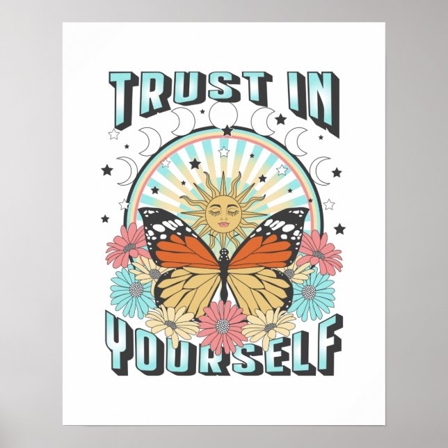 Trust in Yourself | Celestial Sun and Butterfly Poster (Front)