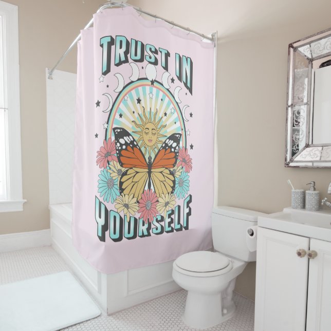 Trust in Yourself | Celestial Sun and Butterfly Shower Curtain (In Situ)