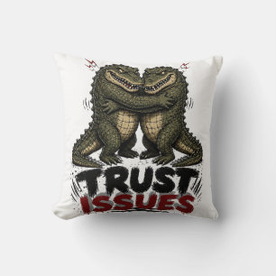 Trust Issues Grumpy Crocodile Illustration Cushion