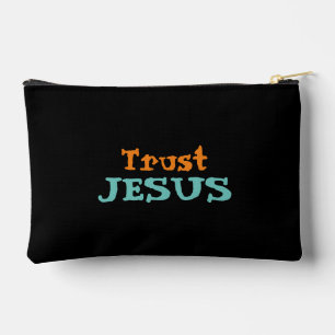 Trust Jesus Christian Quote Cute Floral on Black Accessory Pouch