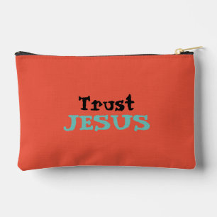 Trust Jesus Christian Quote Orange Accessory Pouch