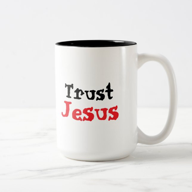 Trust Jesus Christian Quote Two-Tone Coffee Mug (Right)