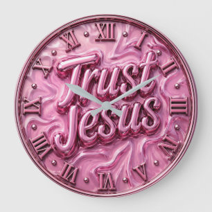 Trust Jesus Pink Marble Large Clock