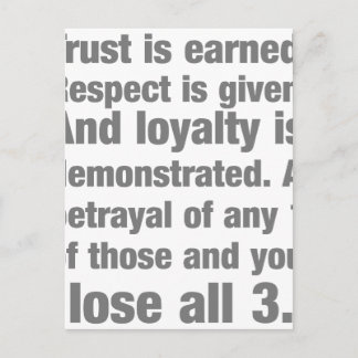 trust, loyalty, respect saying postcard