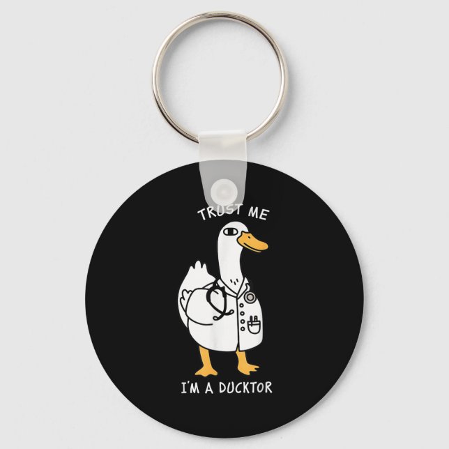Trust Me I'm A Ductor Whimsical Duck Doctor Animal Key Ring (Front)